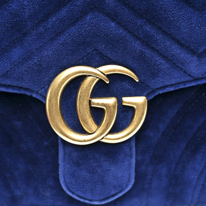 Velvet Matelasse GG Marmont Clutch Cobalt Blue