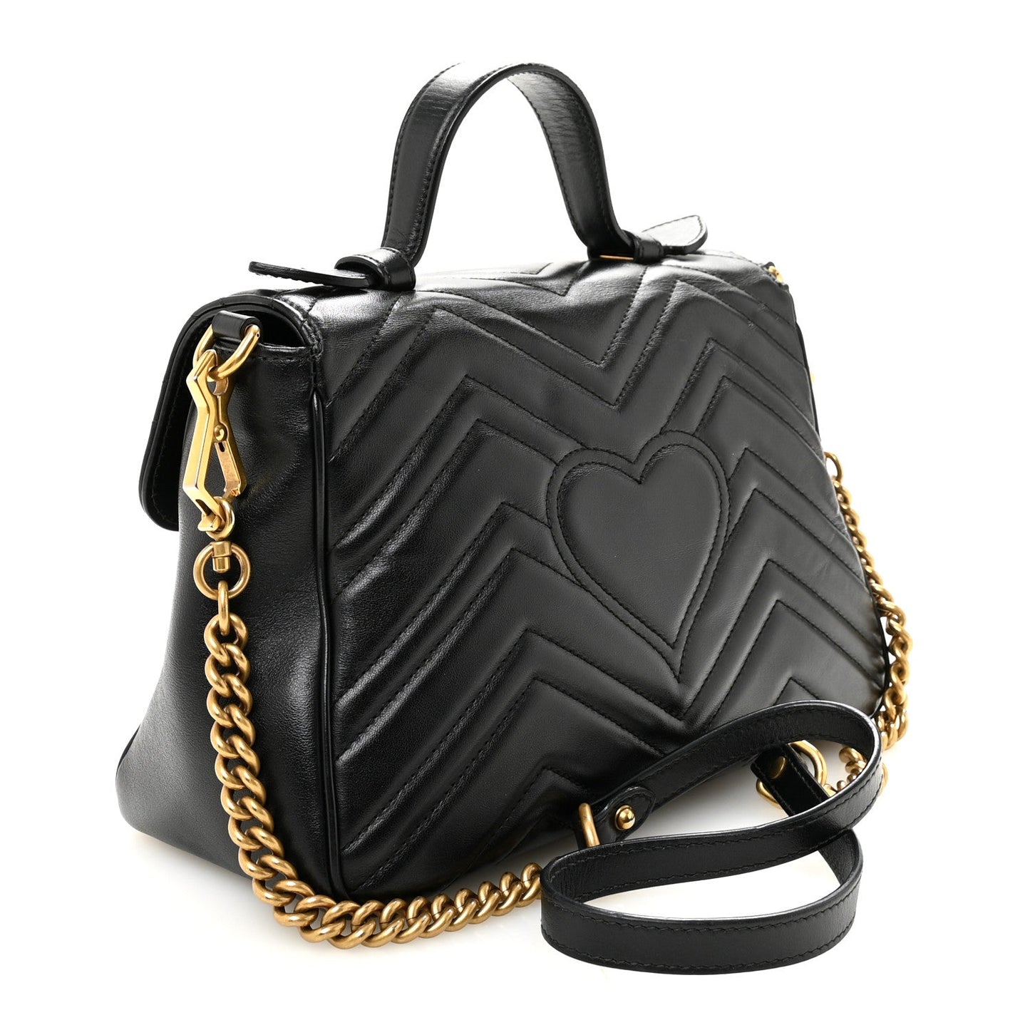 Calfskin Matelasse Small GG Marmont Top Handle Shoulder Bag Black