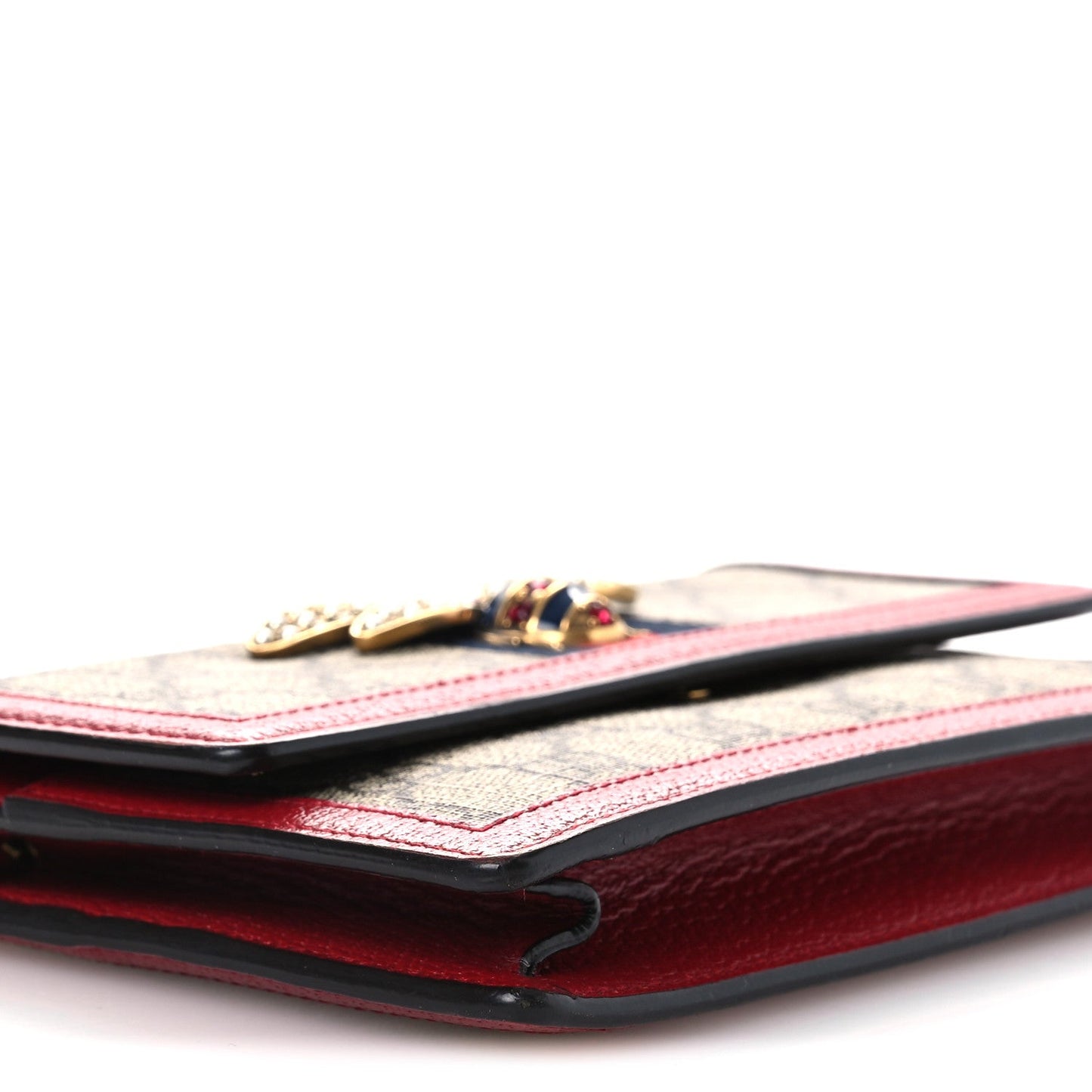 GG Supreme Monogram Web Queen Margaret Chain Wallet Red
