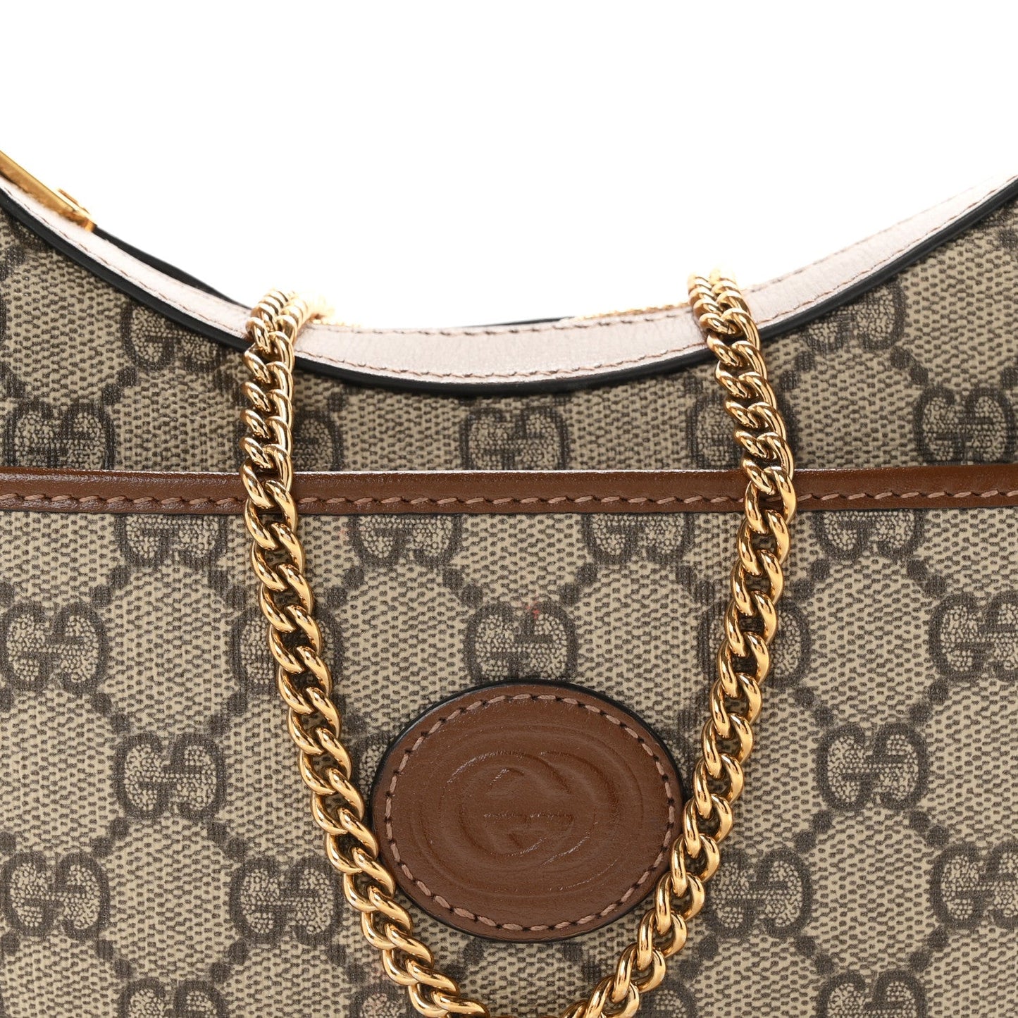 GG Supreme Monogram Azalea Calfskin Mini Retro Interlocking G Half Moon Bag Beige Ebony Brown Sugar