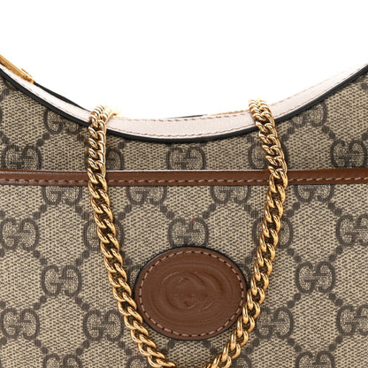 GG Supreme Monogram Azalea Calfskin Mini Retro Interlocking G Half Moon Bag Beige Ebony Brown Sugar
