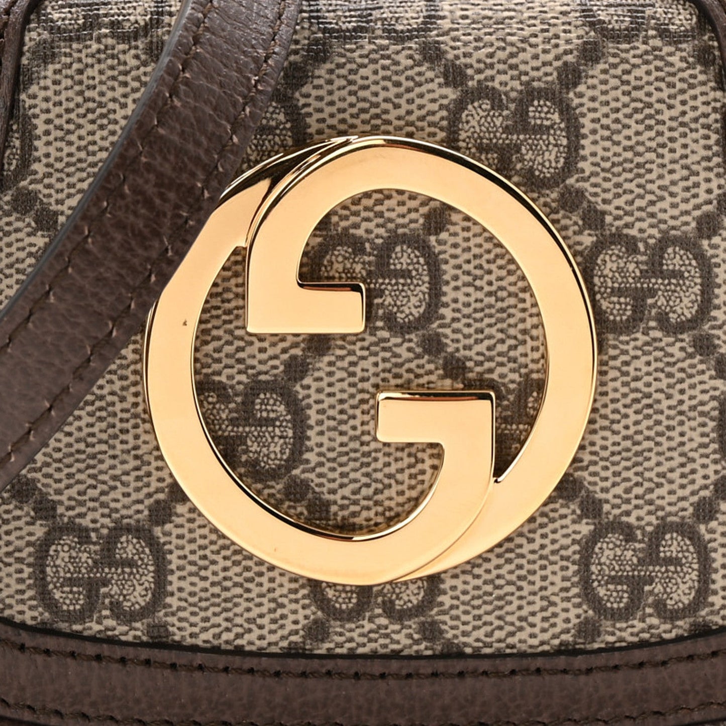 GG Supreme Monogram Textured Dollar Calfskin Blondie Card Case Wallet with Strap Beige Ebony New Acero