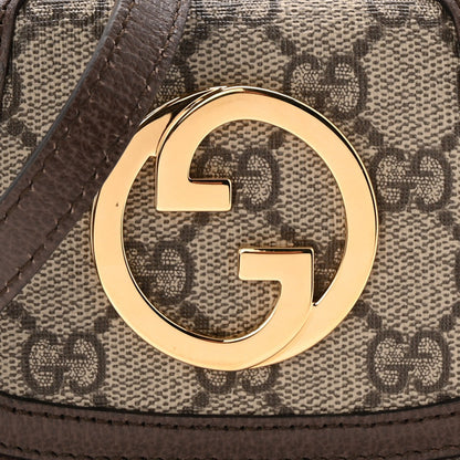 GG Supreme Monogram Textured Dollar Calfskin Blondie Card Case Wallet with Strap Beige Ebony New Acero
