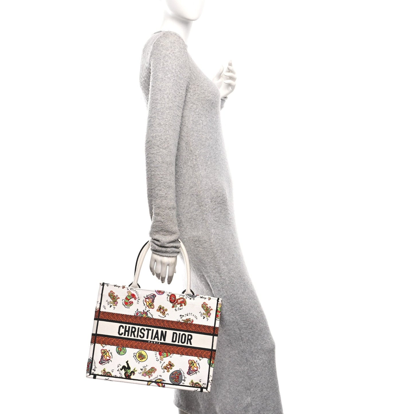 Canvas Embroidered Dragon Zodiac Medium Book Tote White Multicolor