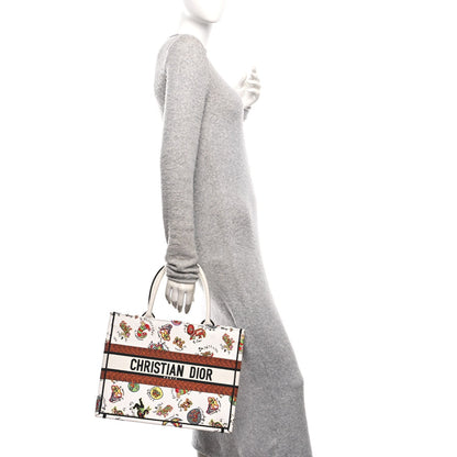 Canvas Embroidered Dragon Zodiac Medium Book Tote White Multicolor