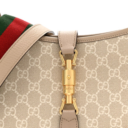 GG Supreme Monogram Textured Dollar Calfskin Web Small Jackie 1961 Hobo Beige Mystic White Oatmeal