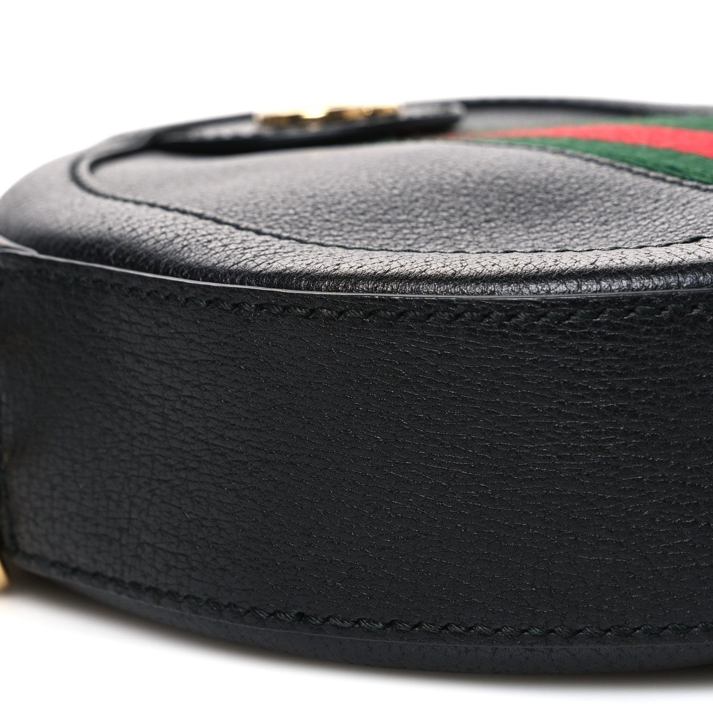 Grained Calfskin Web Mini Ophidia Round Shoulder Bag Black