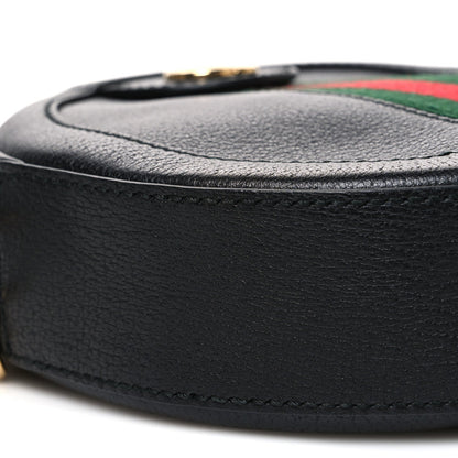 Grained Calfskin Web Mini Ophidia Round Shoulder Bag Black