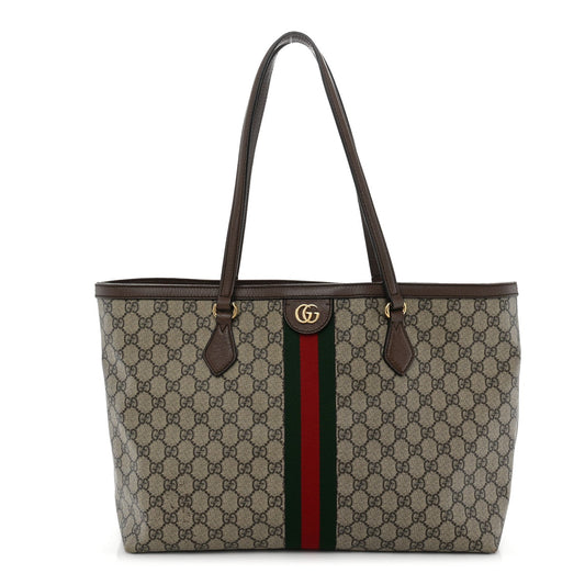GG Supreme Monogram Medium Ophidia Shopping Tote Brown