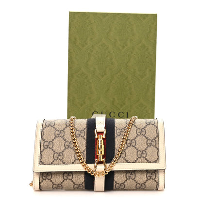 GG Supreme Monogram Textured Calfskin Web Jackie 1961 Chain Wallet Beige Ebony Mystic White