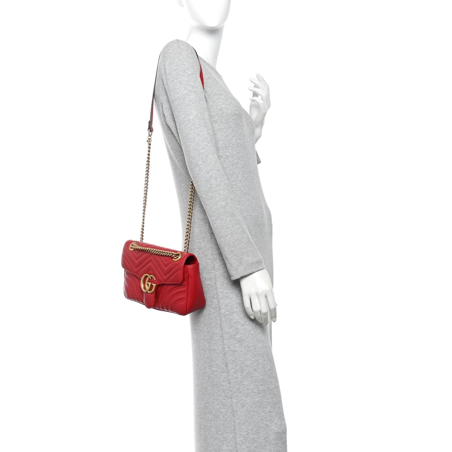 Calfskin Matelasse Small GG Marmont Shoulder Bag Hibiscus Red