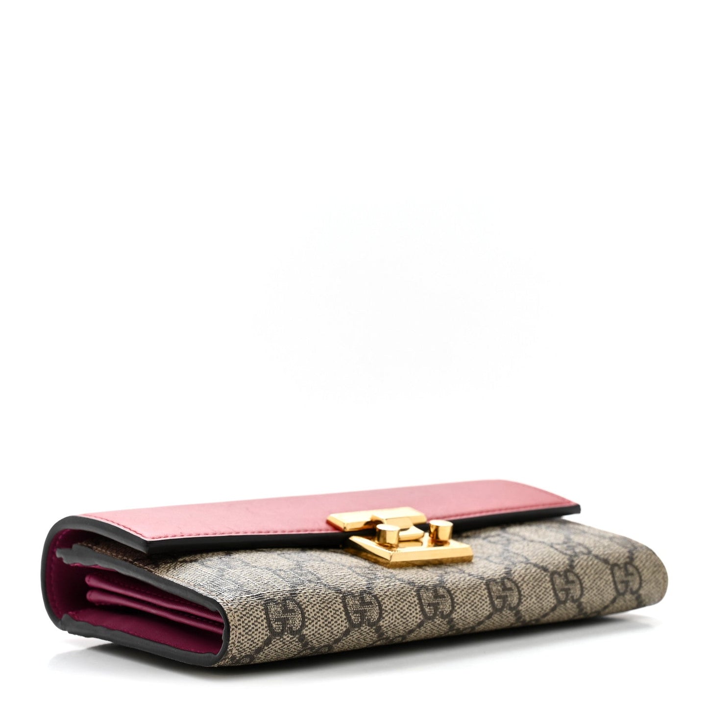 GG Supreme Monogram Moon Calfskin Padlock Continental Chain Wallet Beige Ebony Hibiscus Red New Rosette