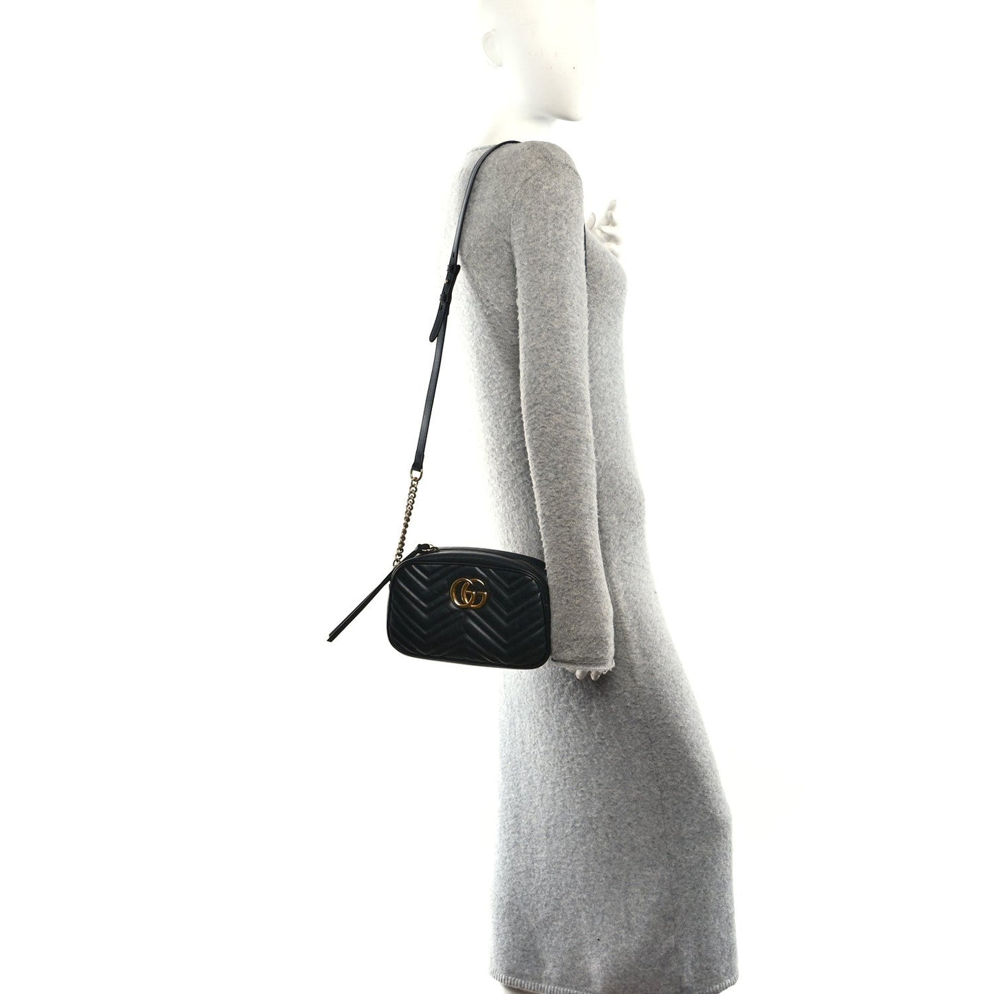 Calfskin Matelasse Small GG Marmont Chain Shoulder Bag Black
