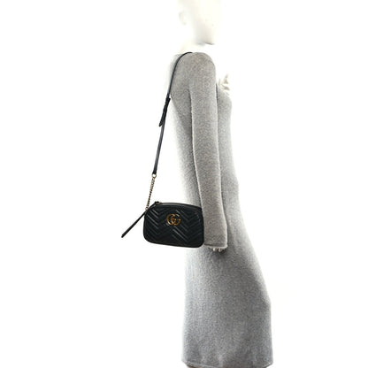 Calfskin Matelasse Small GG Marmont Chain Shoulder Bag Black