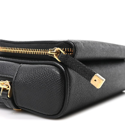 Grained Calfskin Caro Double Pouch Black