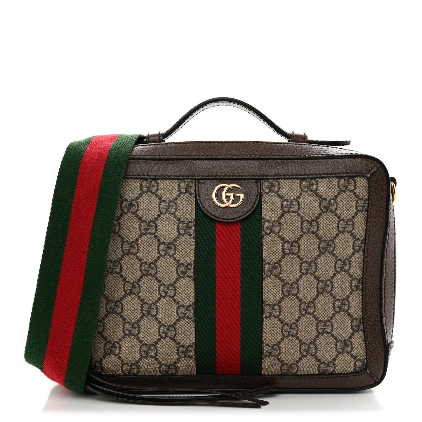 GG Supreme Monogram Web Small Ophidia Top Handle Shoulder Bag Brown