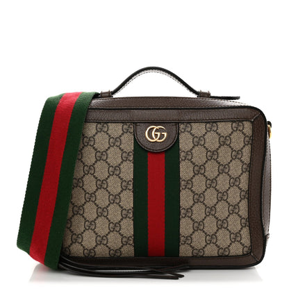 GG Supreme Monogram Web Small Ophidia Top Handle Shoulder Bag Brown