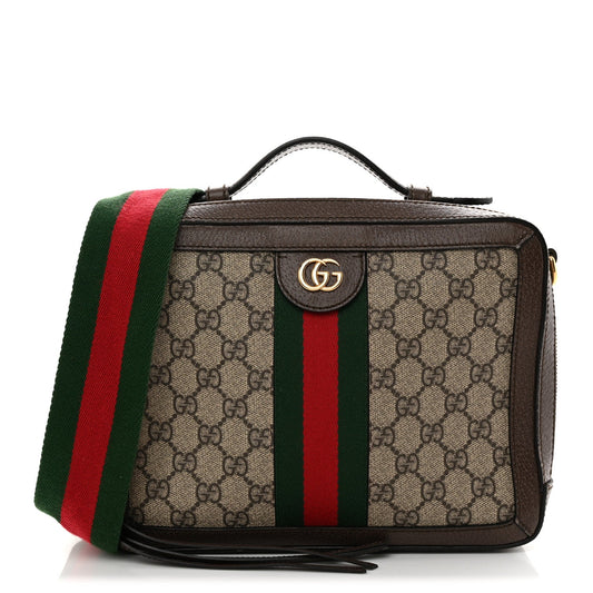 GG Supreme Monogram Web Small Ophidia Top Handle Shoulder Bag Brown