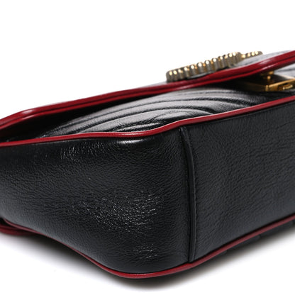 Vintage Effect Calfskin Matelasse Diagonal Small Torchon GG Marmont Shoulder Bag Black Romantic Cherry