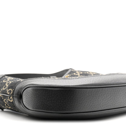 Jacquard Denim GG Monogram Small Jackie 1961 Hobo Black Ivory