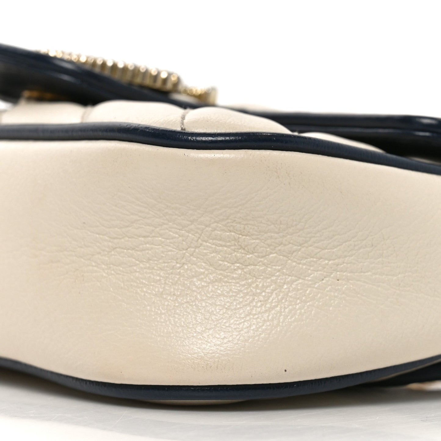 Vintage Effect Calfskin Matelasse Diagonal Super Mini Torchon GG Marmont Shoulder Bag Mystic White Blue Agata