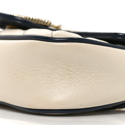 Vintage Effect Calfskin Matelasse Diagonal Super Mini Torchon GG Marmont Shoulder Bag Mystic White Blue Agata