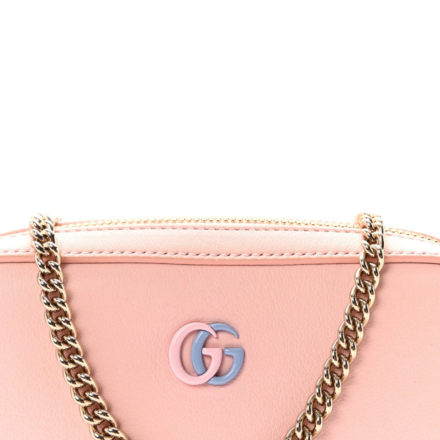 Dollar Calfskin Enamel Super Mini GG Marmont Chain Shoulder Bag Light Pink Blue