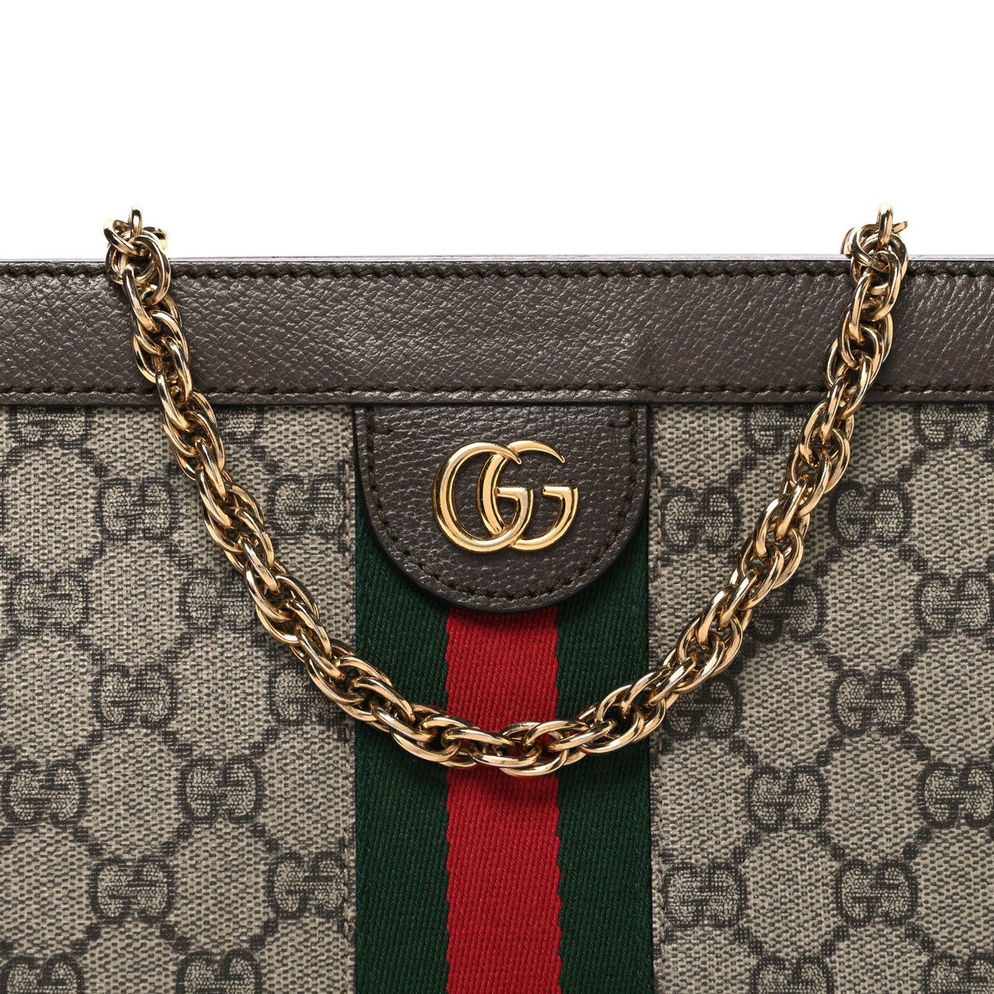 GG Supreme Monogram Web Small Ophidia Chain Shoulder Bag Brown