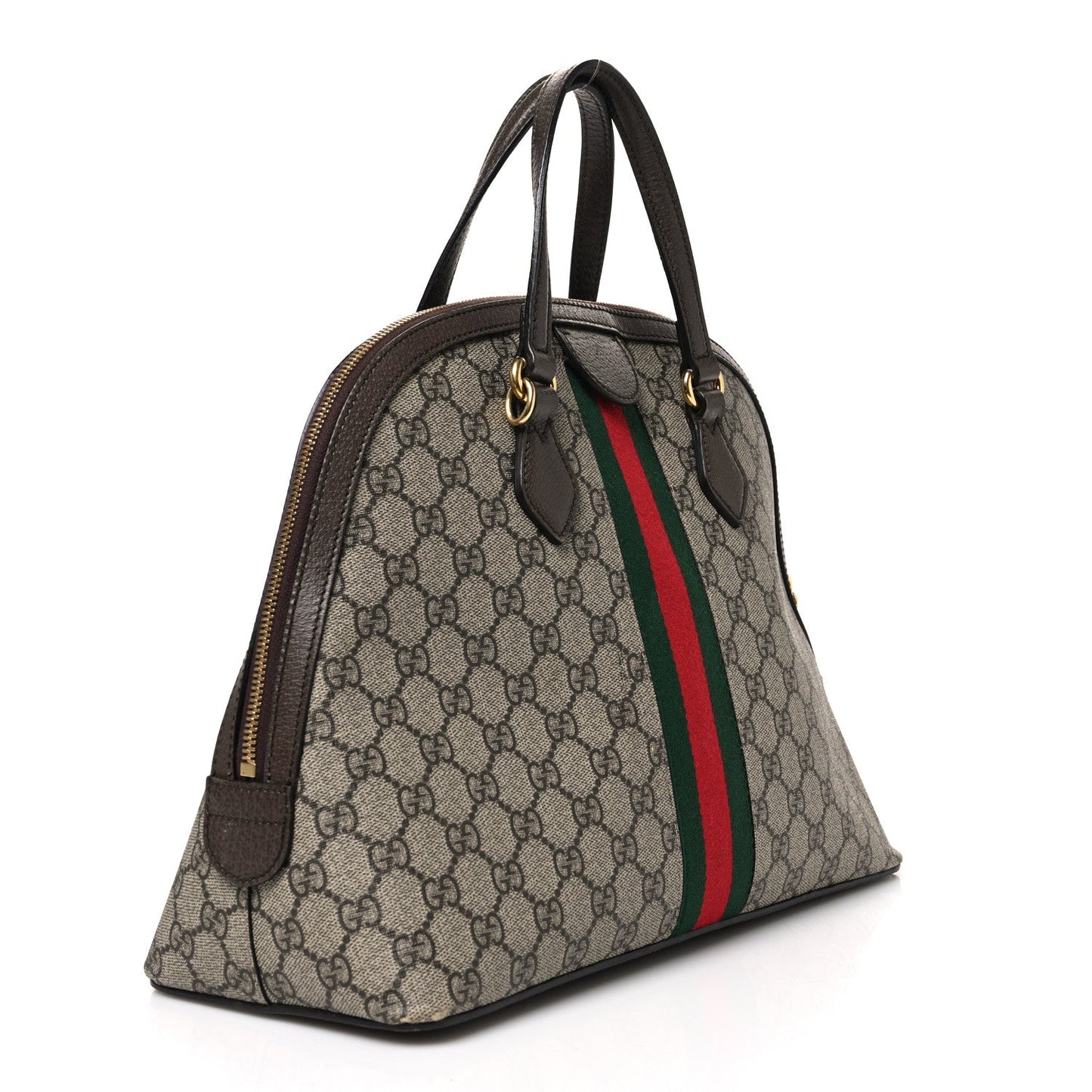 GG Supreme Monogram Web Medium Ophidia Top Handle Dome Bag Brown