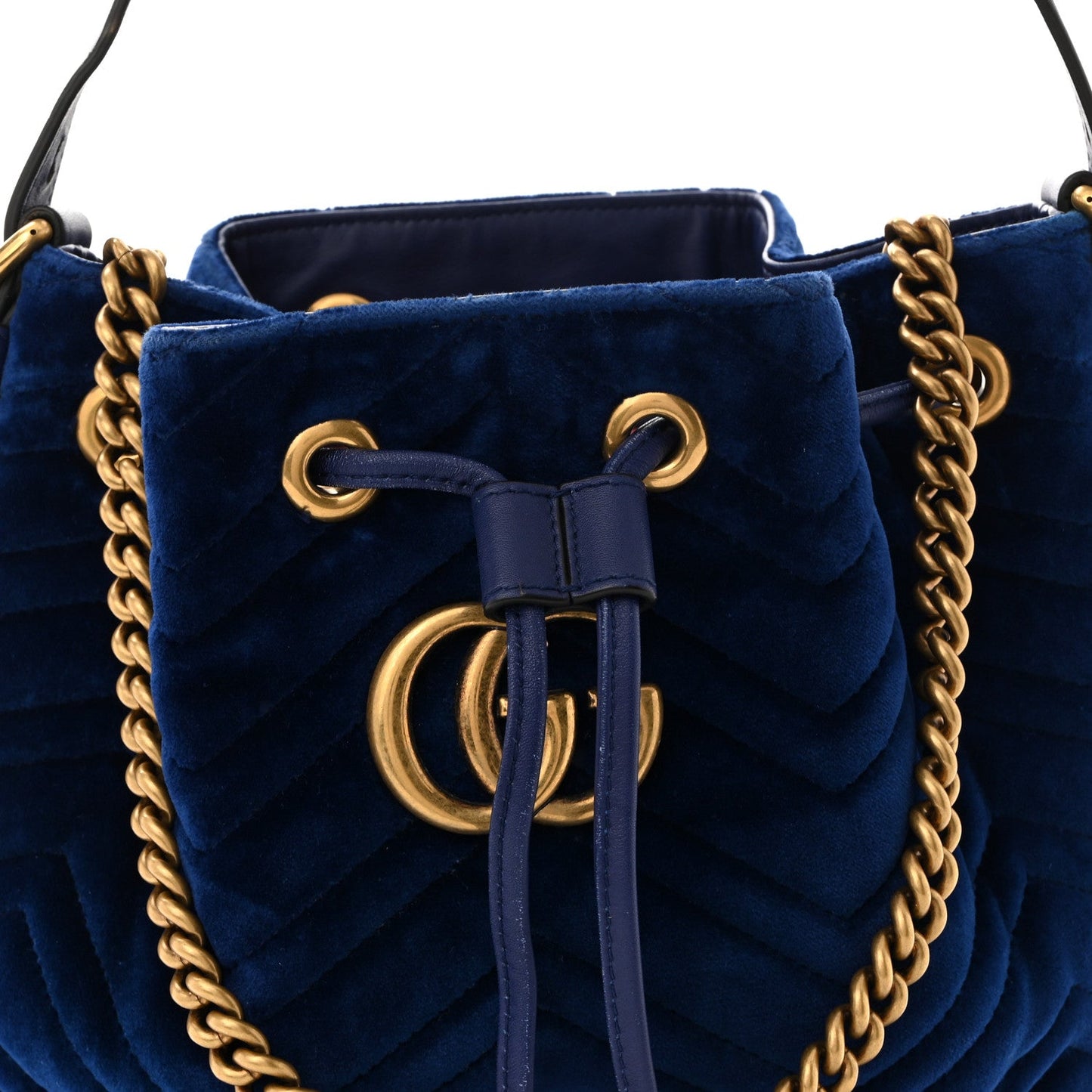 Velvet Matelasse GG Marmont Bucket Bag Cobalt Blue