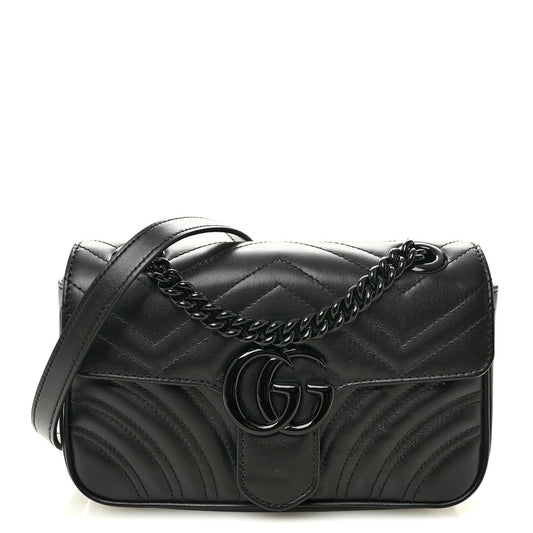 Calfskin Matelasse Monochrome Mini GG Marmont Shoulder Bag Black