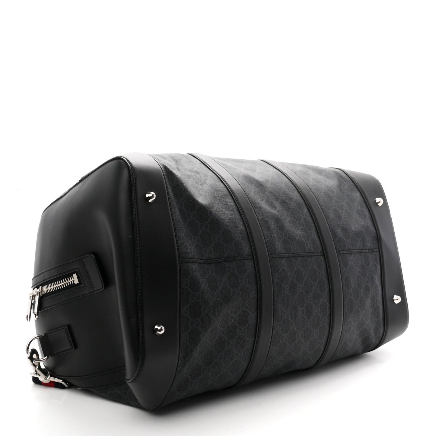 Soft GG Supreme Monogram Appia Calfskin Web Large Carry On Duffle Bag Black Grey