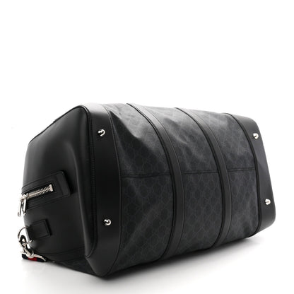 Soft GG Supreme Monogram Appia Calfskin Web Large Carry On Duffle Bag Black Grey