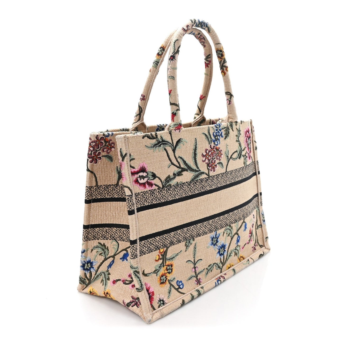 Raffia Embroidered Petites Fleurs Medium Book Tote Natural