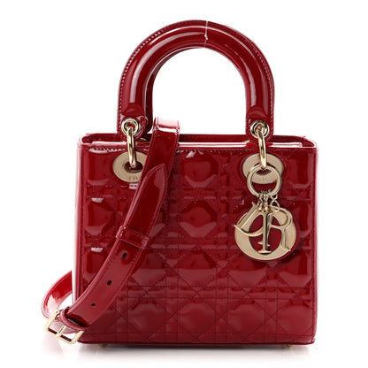 Patent Cannage Small Lady Dior Cherry Red