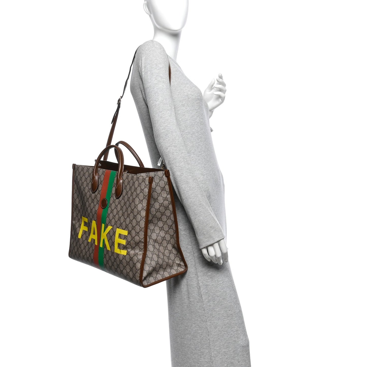 GG Supreme Monogram Fake/Not Large Retro Interlocking G Tote Bag Beige Brown Sugar