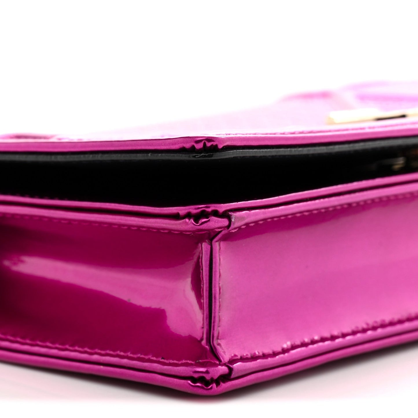 Metallic Patent Micro-Cannage Diorama Wallet on Chain Pouch Pink