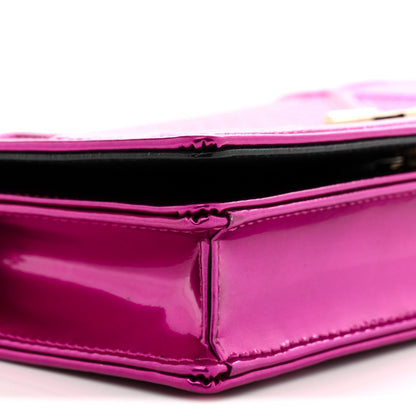 Metallic Patent Micro-Cannage Diorama Wallet on Chain Pouch Pink