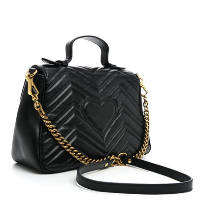 Calfskin Matelasse Small GG Marmont Top Handle Black