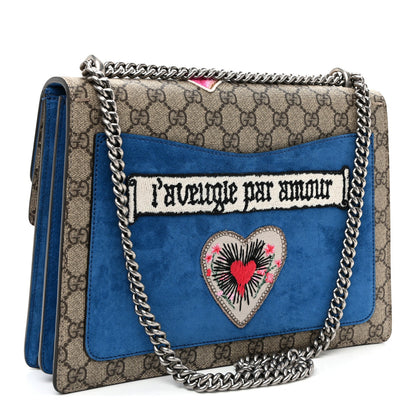 GG Supreme Monogram Embroidered Medium Dionysus Shoulder Bag Blue