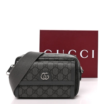 GG Supreme Monogram Textured Dollar Calfskin Mini Ophidia Bag Graphite Grey