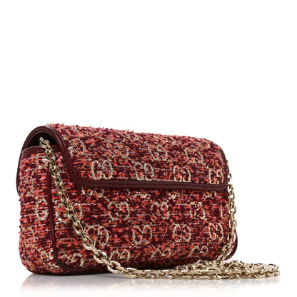 Tweed GG Monogram Mini GG Marmont Shoulder Bag Pink Red