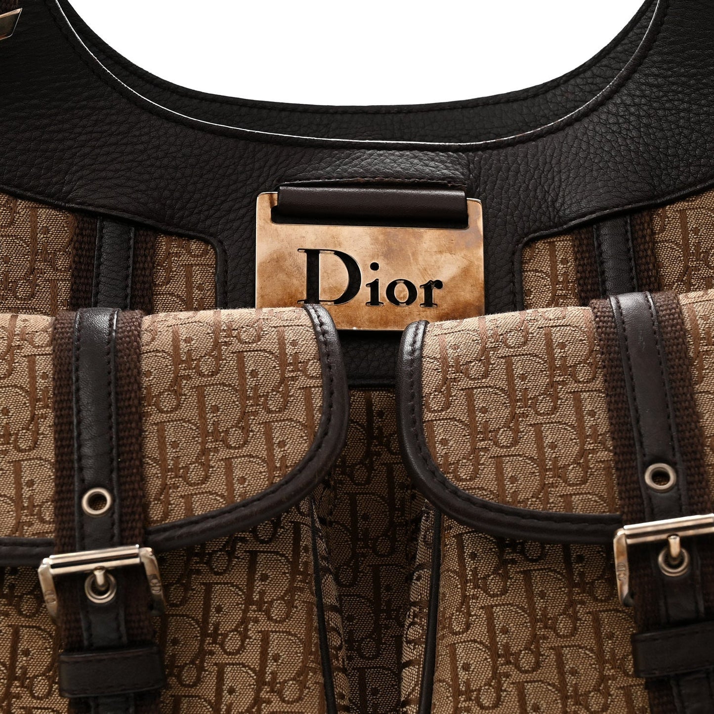 Monogram Pocket Satchel Brown Beige