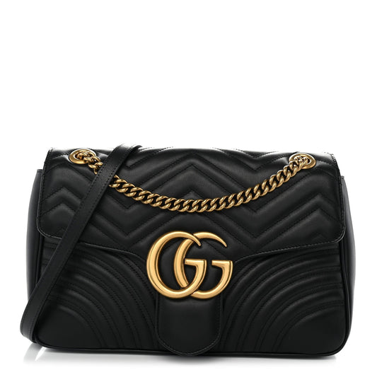 Calfskin Matelasse Medium GG Marmont Shoulder Bag Black