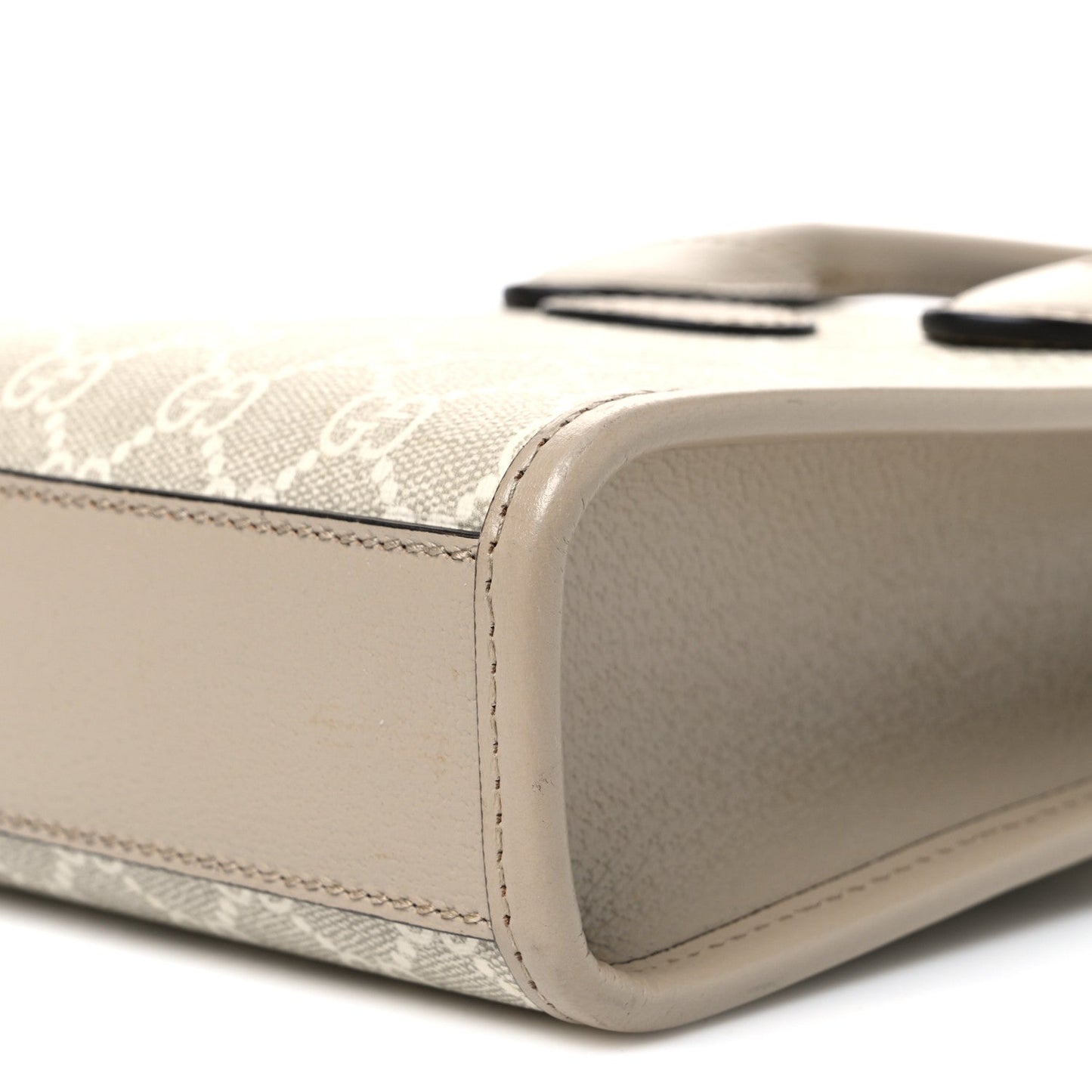GG Supreme Monogram Textured Dollar Calfskin Mini Retro Interlocking G Tote Bag Beige Mystic White Oatmeal