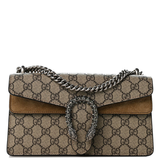 GG Supreme Monogram Suede Crystal Small Dionysus Shoulder Bag Beige Ebony Taupe