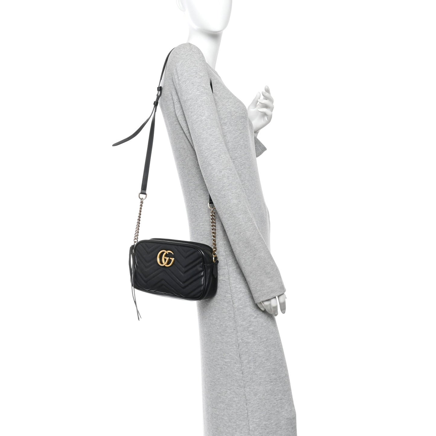 Calfskin Matelasse Small GG Marmont Chain Shoulder Bag Black