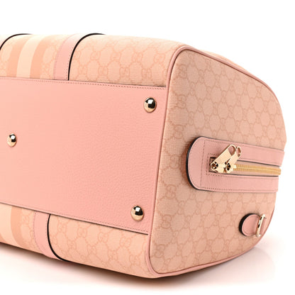 GG Supreme Monogram Textured Dollar Calfskin Web Medium Savoy Duffle Bag Rose Pink