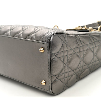 Metallic Calfskin Cannage Medium Lady Dior Gunmetal Grey
