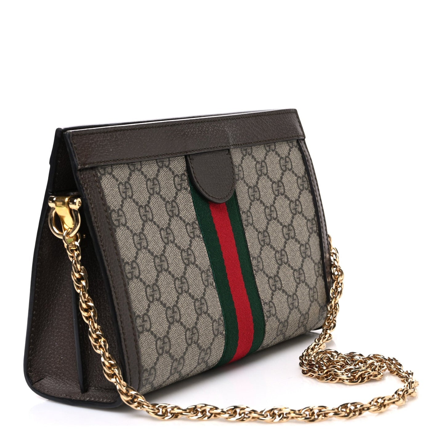 GG Supreme Monogram Web Small Ophidia Chain Shoulder Bag Brown